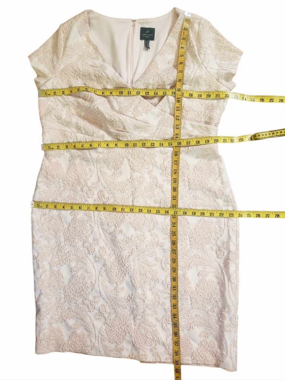 ADRIANNA PAPELL Pale Pink & Gold Jacquard Sheath Dress - Size 14W - Picture 13 of 16